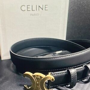 Celine Elegant Black Belt with Gold Accent
